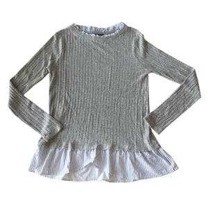 Maglione donna Olivia Sky XS grigio a costine duefer nuovo senza etichetta collo con volant - Foto 1 di 7