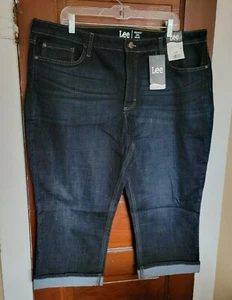Pantalones de mezclilla capri de tiro medio LEE 22 azul algodón poliéster spandex nuevos con etiquetas - Imagen 1 de 5