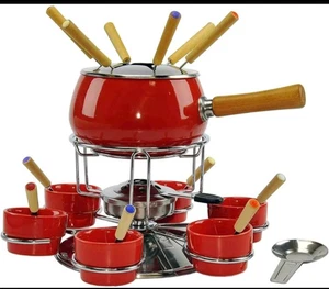 SET FONDUTA 23  PEZZI  BOURGUIGNONNE  BERGNER  ACCIAIO ROSSA  FORCHETTE  CIOTOLE - Picture 1 of 2