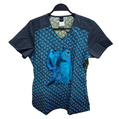 Disney Pixar Monsters Inc Licensed Womens Size M Pediatric V-neck Scrubs Top NEW - Image 1 of 4
