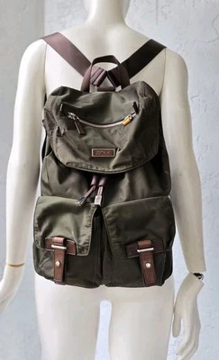 Tumi Voyageur Basel Nylon Leather Trim Backpack Iridescent Green Brown 14" - Image 1 of 4
