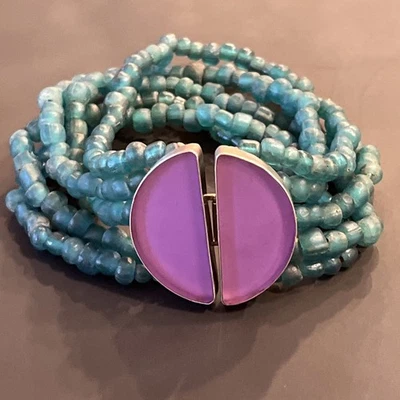 Janice Lee Ripley JLR Signed Sterling Silver 925 Green & Purple Stone Bracelet - Image 1 of 4