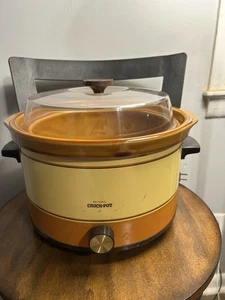 Vintage Rival Crock Pot 5 Quart Slow Cooker Brown Tan Round Model 3355 USA Made - Picture 1 of 17