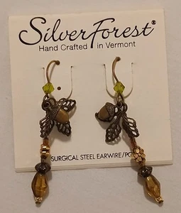 SILVER FOREST DANGLING EARRINGS WOODLAND AUTUMN HAND CRAFTED USA - Picture 1 of 3