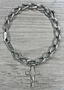 Vintage Sterling 925 Religious Christian Chain Bracelet With Cross Dangle Charm - Picture 1 of 11