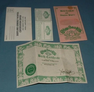 CABBAGE PATCH KIDS; BIRTH CERTIFICATE / CARMEL CARLYNN - COLECO - USED COND. - Picture 1 of 3