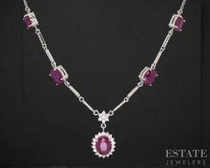 Sterling Silver Natural Ruby & White Topaz Ladies Y-Necklace 16.2g 19"L i19722 - Picture 1 of 4