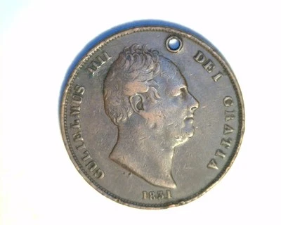 1831  Great Britain, One Penny, High Grade w/hole, Circulated Copper (UK-307) - Image 1 of 2
