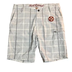 Red Camel Board Shorts Mens Size 31 Light Weight Cargo Pocket Gray Checkered NWT - Picture 1 of 6