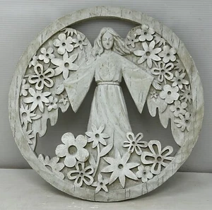 Vintage New Creative Large Resin Stone Carved Angel w/ Flowers Wall Hanging 12" - Picture 1 of 4