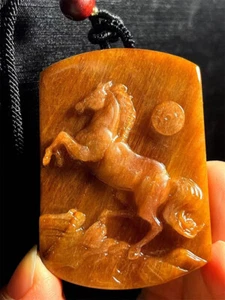 46.5g Natural Rabbit hair rutile carved horse pendant mineral specimen Gift - Picture 1 of 6