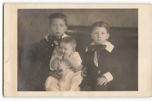 1912 RPPC Siblings Gerald 5, Mirril 3 & Vrabill 6 months Postcard VTG CC6. - Picture 1 of 4