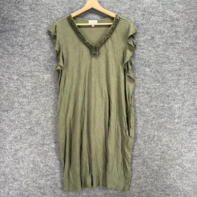 Molli & Isadora Dress Women 2X Plus Green Shift Midi V-Neck Short Sleeve Cotton - Image 1 of 4