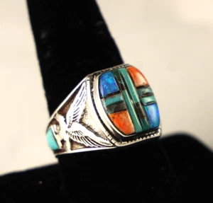 Anillo de plata de ley .925 con incrustaciones de ópalo turquesa ostra espinosa talla 9,25 - Imagen 1 de 7