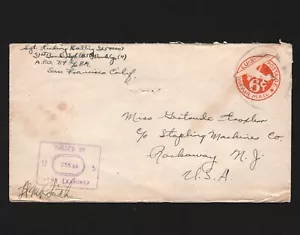 OPC 1943 San Fran CA APO 719 a Rockaway NJ Censor Firmado 45827 - Imagen 1 de 1