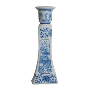Chinese Asian Inspired Blue China Candlestick Holder 8-1/4"T 10" Around at Base - Picture 1 of 6