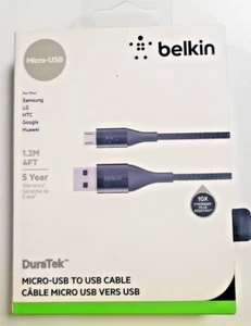 New Belkin DuraTek Micro-USB to USB 1.2M / 4FT Charging & Data Sync Cable Black - Zdjęcie 1 z 2