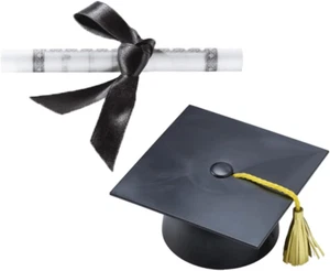 Plastic Graduation Cap and Large Paper Diploma Cake Topper Set - Picture 1 of 12