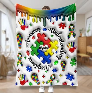 Custom Inflated Autism Throw Blanket, Xmas Gift For Friend And Family - Picture 1 of 2