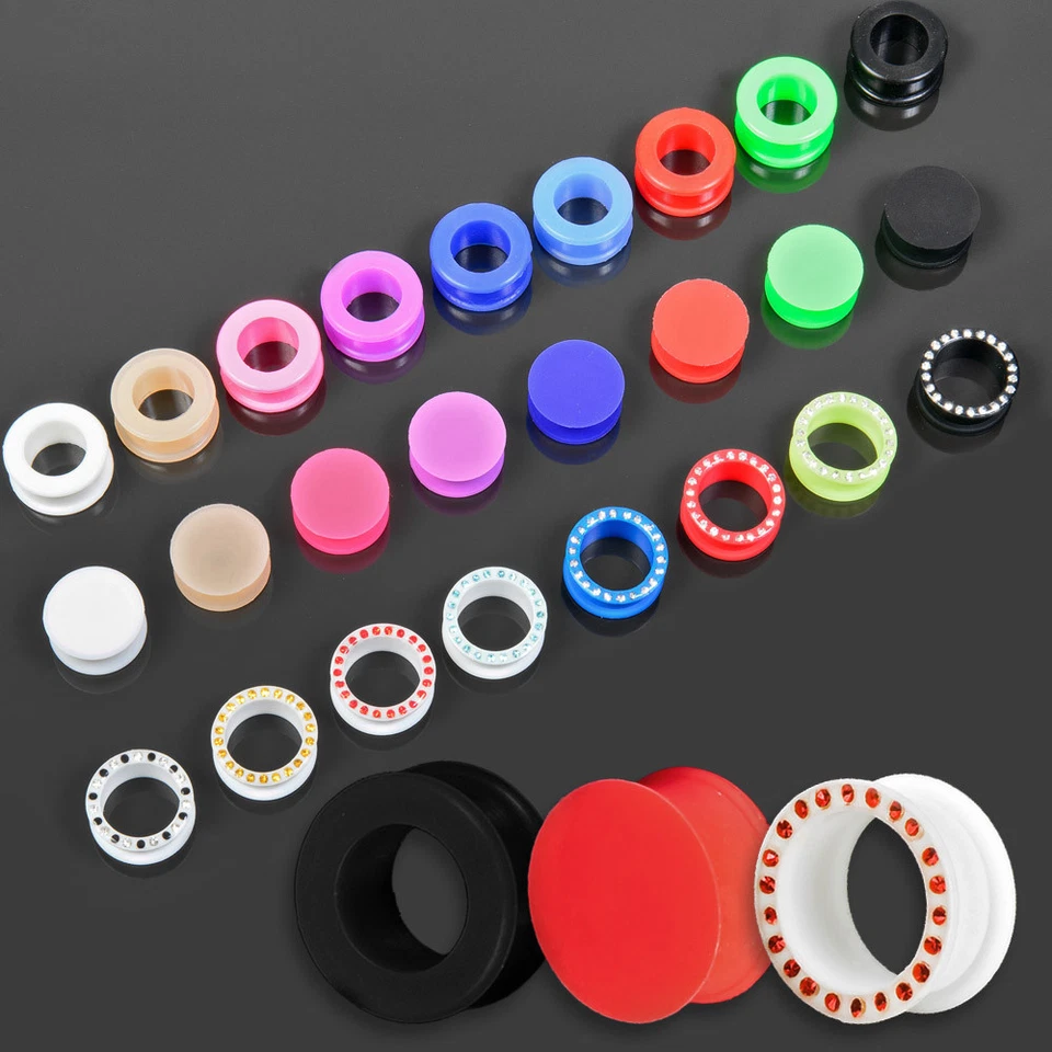3-20mm Silikon Flesh Tunnel Plug Ohr Piercing flexibel Retainer Strass Z455 - Bild 1 von 1