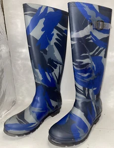 Kamik Women's Pull On Rubber Rain Boots Blue Camo Size 7 US - Made In Canada - Picture 1 of 10