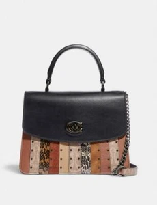 Nuevo con etiquetas Coach Parker mango superior con lona exclusiva exótica a rayas de retazos $450 - Imagen 1 de 8