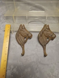 set 2 horse head hooks barn coat towel reins bridal rustic home bath decor farm - Picture 1 of 5