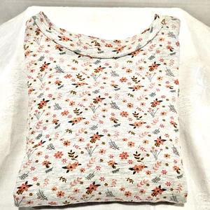 NWOT Billy T Women's Knit Pullover Gray w/Floral Motif Ruffle Long Sleeve - Picture 1 of 6