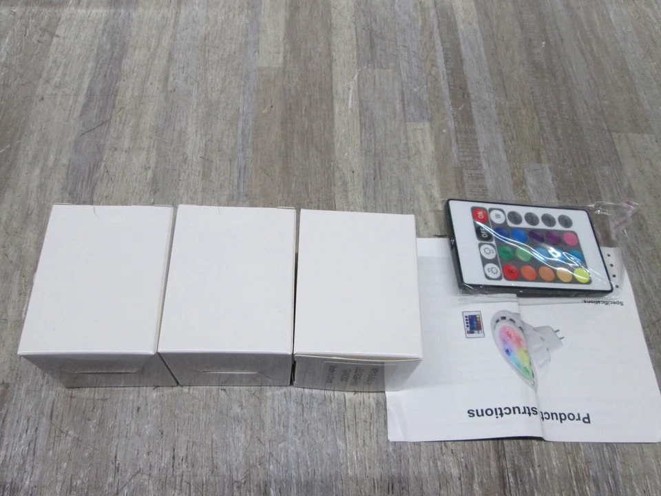 RGB 5W MR 16 LED +WARM WHITE  3 PACK . BRAND NEW WITH REMOTE CONTROL - Image 1 of 4