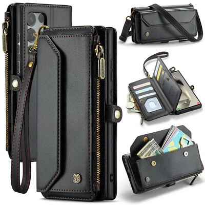 Credit Card Slots Wallet Leather Case Cover Lanyards For Samsung Galaxy Phone - Image 1 of 4