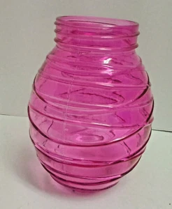 Vintage Fuscia Pink Glass Vase Jar 6.5" Tall Swirl Line Design Stamped 2.5" Diam - Picture 1 of 12