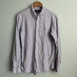 Polo Ralph Lauren Herren Lila Strick Oxford Knopfleiste Langarm Hemd Größe XL - Bild 1 von 6