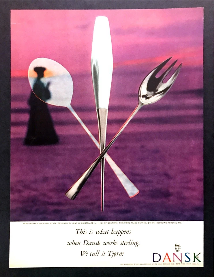 1960 Dansk Jens Quistgaard plata esterlina Tjorn cubiertos foto anuncio impreso vintage Foto 1 de 1
