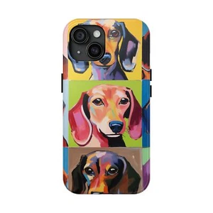 Pop Art Bright Colorful Dachshund iPhone 15 Tough Phone Cases - Picture 1 of 5