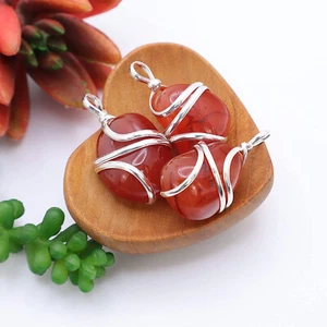 Red Carnelian Crystal Necklace - Silver-Plated Wire Wrapped Setting - Picture 1 of 8