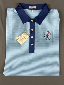 Peter Millar Golf Shirt Polo Pinehurst US Open Logo 3XL Blue Striped Polyester - Picture 1 of 6
