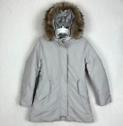 Uniqlo Womens Jacket Size Medium Light Gray Parka Hooded Faux Fur