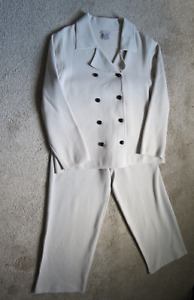 H&M BEIGE BLAZER PANT SUIT WITH BLACK DOUBLE BREASTED BUTTONS - SIZE L
