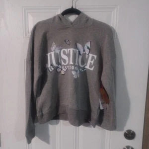 New Girls Sweatshirt Hoodie Gray Butterflies Graphic Justice XL (16-18) - Picture 1 of 16