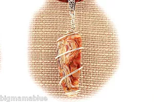 Unisex Orange Agate Wire Wrap Pendant Necklace Heavy Leather Cord Protection - Picture 1 of 5