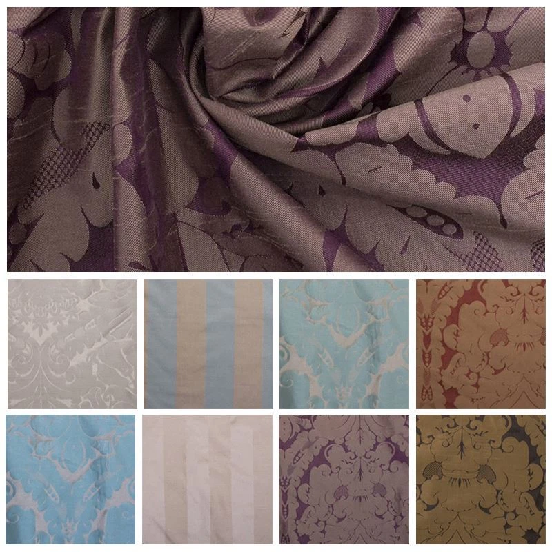 Floral Damask Curtain Fabric Satin Stripe Upholstery Draping By The Metre 140cm - Image 1 of 1