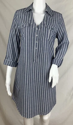 Vestido túnica estilo cambraia listrado eci manga aba rolo 100% algodão tamanho P - Imagem 1 de 4