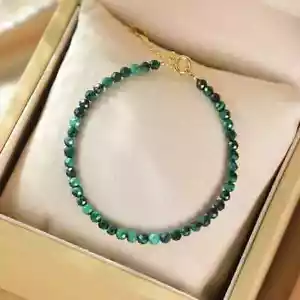 Natural Malachite Handmade Faceted Beads Polar Style Healing Delicate Bracelet - Picture 1 of 4