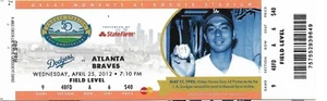 LOS ANGELES DODGERS vs Braves TICKET 04/25/2012 Matt Kemp Home Run HR - Picture 1 of 1