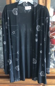Vikki Vi Women’s 2X Plus Black Silver Foil Stars Open Front Acetate Jacket EUC - Picture 1 of 16