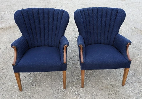 (2) Sheraton Wing-Back Chairs | Regal Deep Blue | Superb Design and Construction Cover