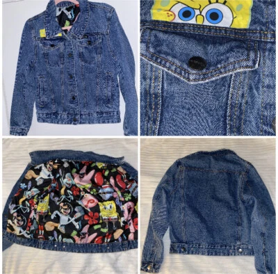 Members Only Nickelodeon SpongeBob Jacket Unisex Denim Jean Bomber Coat  S - Image 1 of 4