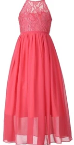 Happy Rose Girl Lace Party Wedding Long Chiffon Junior Bridesmaid Dress Coral 16 - Picture 1 of 4