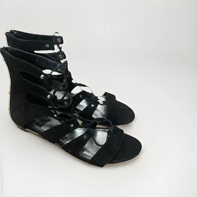 Jennifer Lopez 女式黑色人造麂皮绒角斗士凉鞋 尺寸 7M Y2K 风格 — 第 1/4 张图片