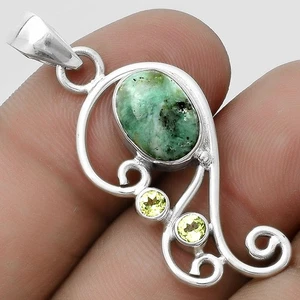 Natural Larsonite Jasper & Peridot 925 Sterling Silver Pendant Jewelry P-1039 - Picture 1 of 5